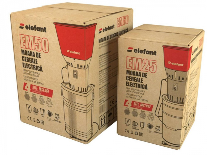 Moara electrica ELEFANT EM25, 1.2kW, 19000RPM, buncar 25L, 4 site incluse (2,4,5,7mm) [7]