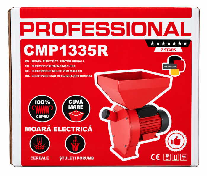 Moara electrica pentru macinat cereale Ural, 4500W, 2860RPM, Productivitate pana la 200Kg/h, Bobinaj 100% Cupru, 4 site incluse [5]