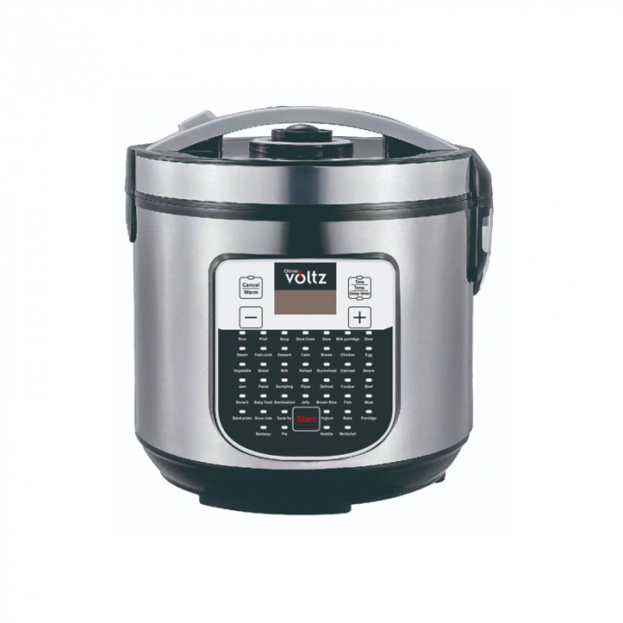 Multi-cooker cu gatire sub presiune, 5L, 900W, 45 programe, mentinere cald, acoperire anti-aderenta, gatire multi-level, Inox