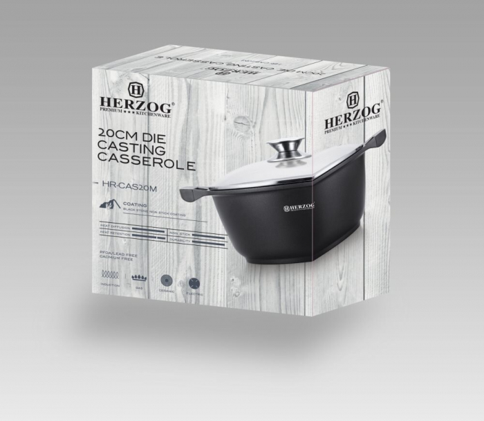 Oala marmorata cu capac Herzog Premium HR-CAS20M, Aluminiu, Diametru 20cm, Compatibil inductie [2]