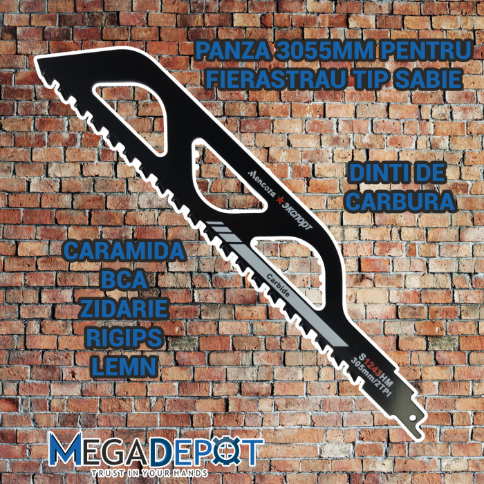 Panza fierastrau sabie pentru zidarie, caramida, lemn, bca,  Mencoza, 305mm, lama si dinti din carbura [6]
