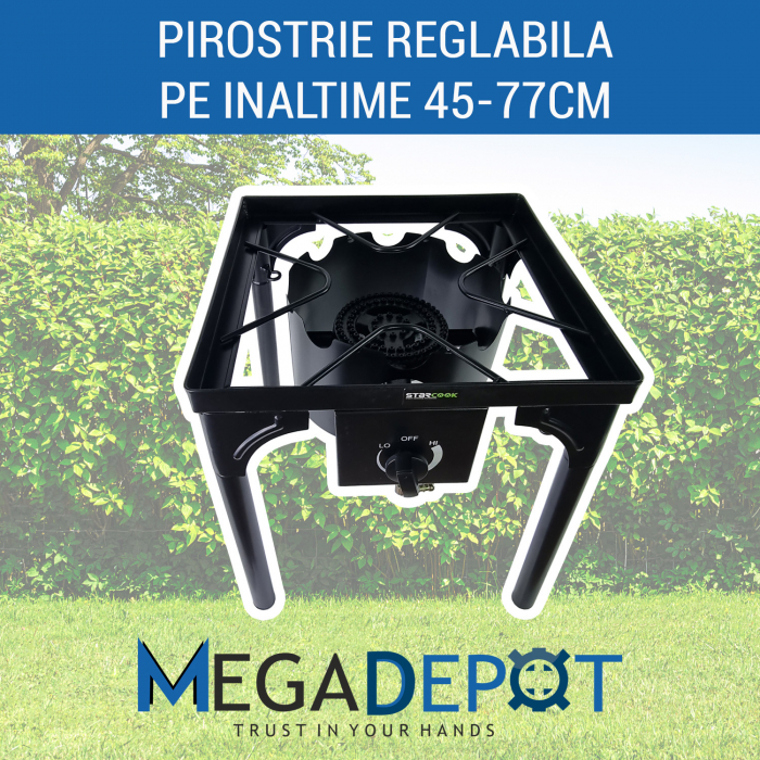 Pirostrie Mencoza StarCook, reglabila pe inaltime, arzator de mare putere din fonta, picioare detasabile, zona mare de gatit [4]