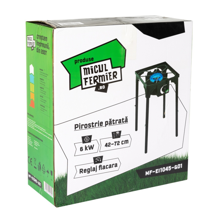 Pirostrie patrata Micul Fermier, putere termica 6kW, 1 arzator, inaltime ajustabila 72/42 cm [8]