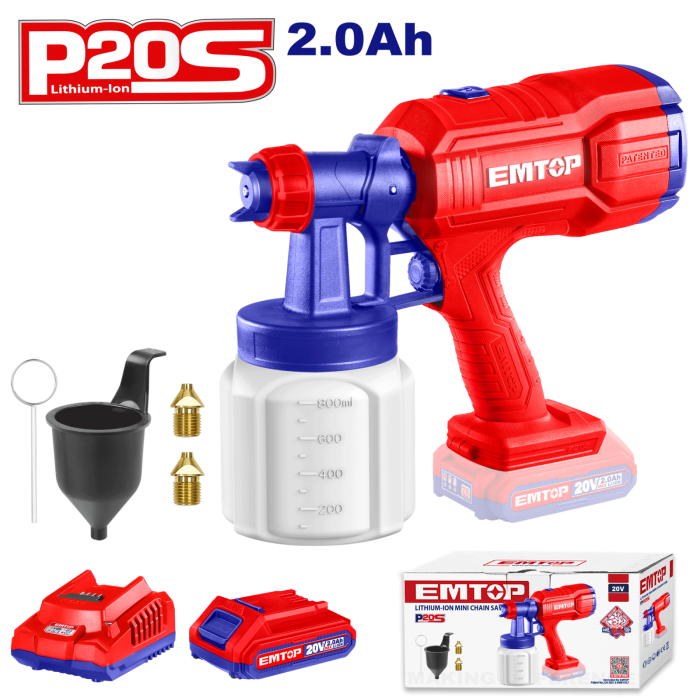 Pistol de vopsit cu 1 acumulator 2.0Ah, 800ml - ELSG20256, EMTOP [1]