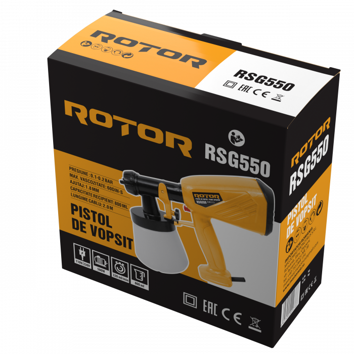 Pistol de vopsit Rotor RSG550, 500W, Capacitate rezervor 800ml, Presiune maxima 0.2bar [6]