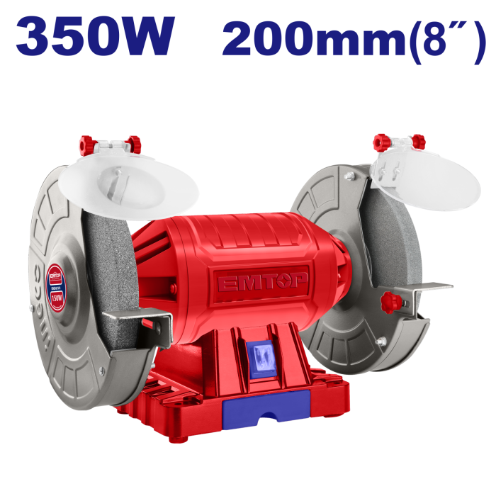 Polizor electric de banc 350W, 200mm (8"), incl. cutie depozitare scule - EBGR83501, EMTOP [1]