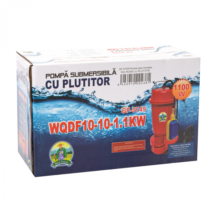 Pompa apa murdara Micul Fermier WQD10-10-1.1, 15m, 1.1Kw, cu plutitor, Rosie [4]