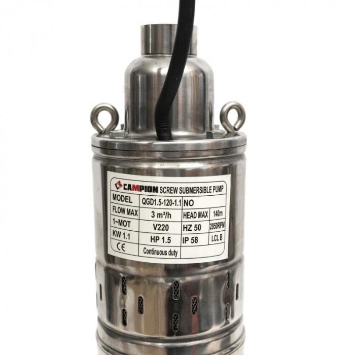 Pompa submersibila pentru apa CAMPION QGD1.5-120-1.1, flotor, cupru, 3m3/h, 140m [3]