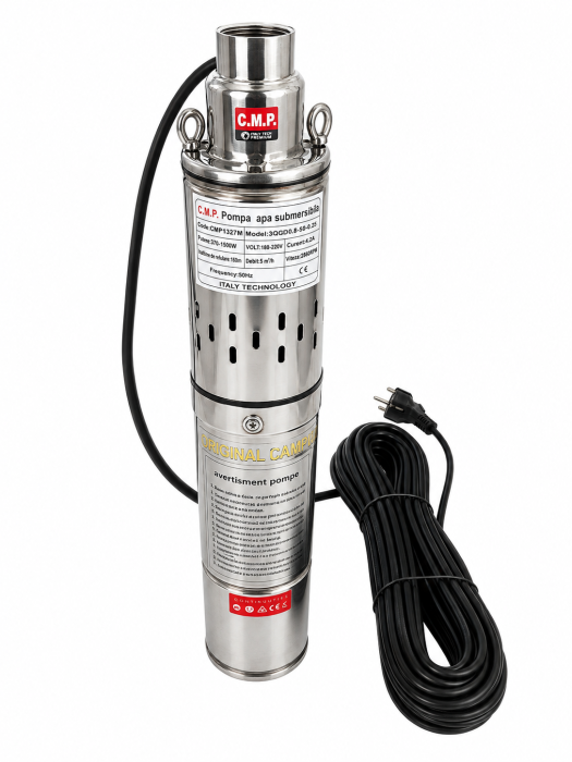 Pompa de apa submersibila Aqua Tech Premium 3QGD0.8-50-0.25, 1500W,  H160m, Debit 5m³/h, Diametru 75mm, Bobinaj Cupru, Inox, Cablu 20m [2]