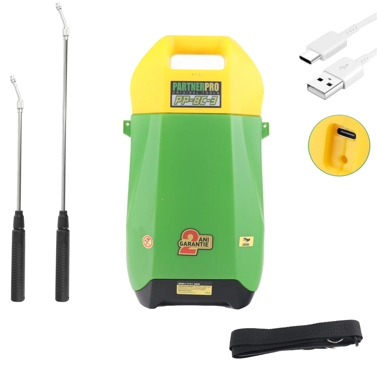 Pompa de stropit cu acumulator PartnerPRO, Capacitate 8L, 5V 1Ah, 2500mAh, Incarcare USB