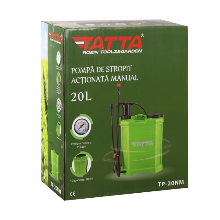 Pompa pentru stropit 20L Tatta TP-20NM, Actionare manuala, Rezervor tip rucsac, Verde [9]