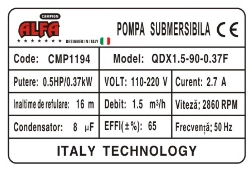 Pompa submersibila ALFA cu sita, 16 metri, 1.5m³/h, cu plutitor [2]