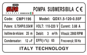 Pompa submersibila ALFA cu sita, 25 metri, 3m³/h, cu plutitor [2]
