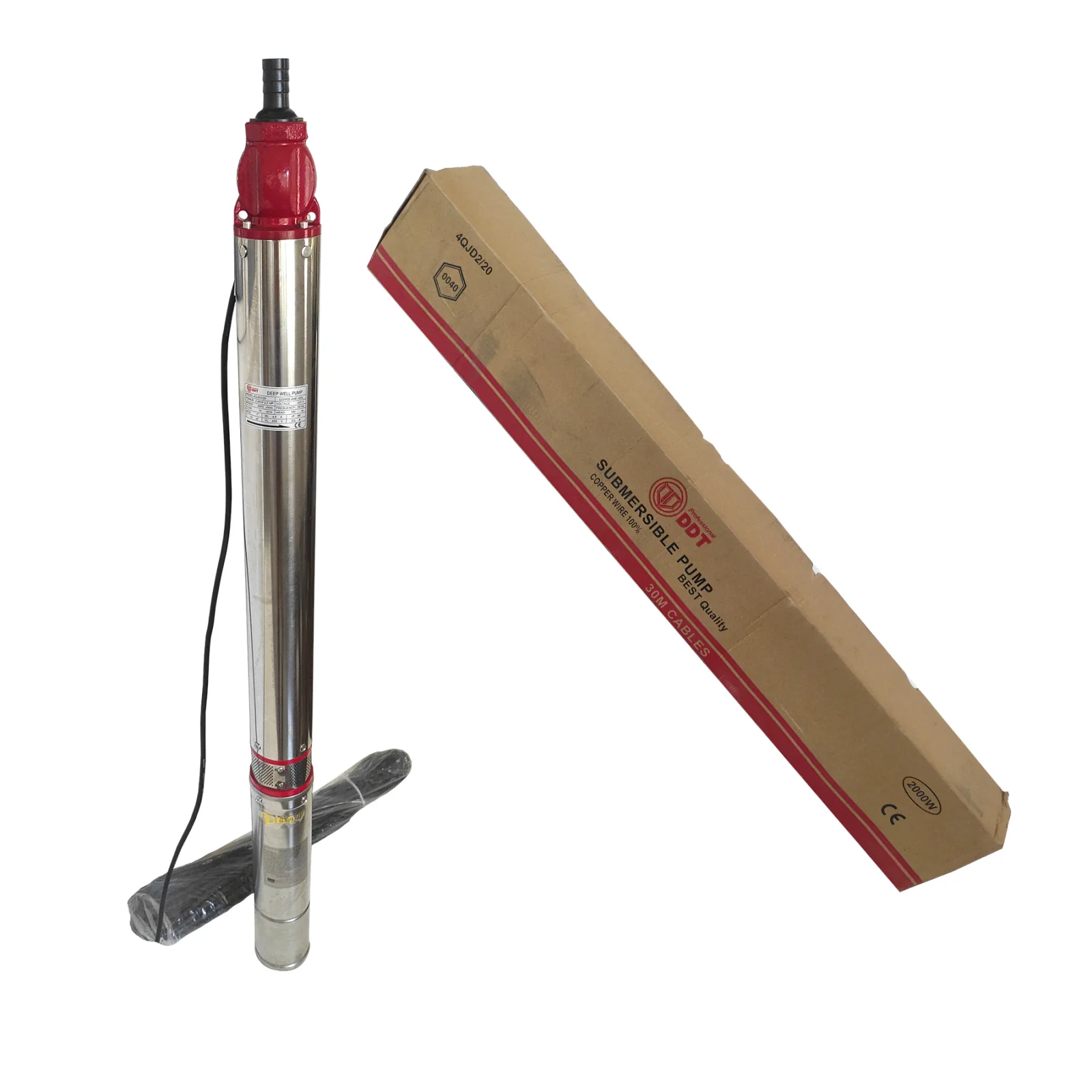 Pompa submersibila apa curata, DDT 4QJD2-20, Inox, 2000W, 10 m³/h, 20 turbine, Adancime 75m, Refulare 140m, 30m cablu [4]