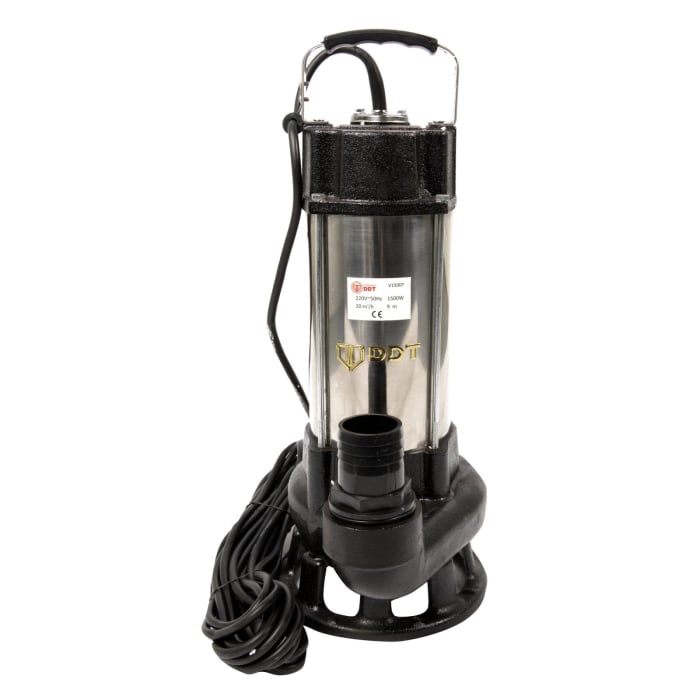 Pompa submersibila cu dublu tocator pentru apa murdara, DDT, V1500T, 1500 W, Inox + Furtun pompier, 20 metri, 2 toli + Furtunul de pompier 2'' 20 m, 8 bari, cu cuple [2]