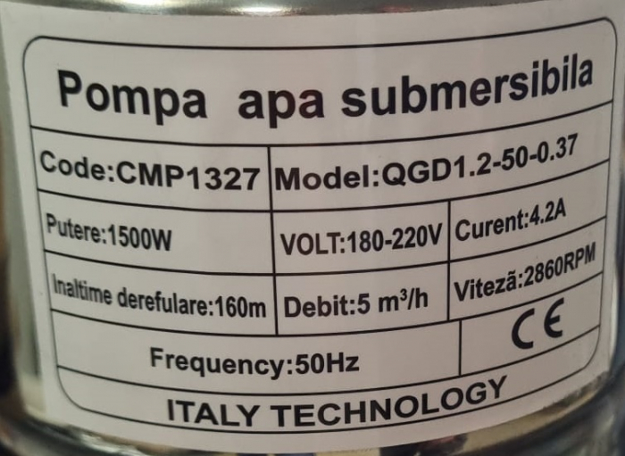 Pompa submersibila cu melc AquaMann Premium, refulare 160m, debit 5m3/h, inox, 20 metri cablu, bobinaj cupru [3]