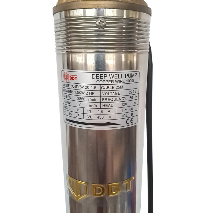 Pompa submersibila de adancime, DDT, 4QJD2-8, 1500 W, 8 turbine, 7 mc/h , 25 metri cablu+ Vas de expansiune , Bazin hidrofor DDT , 24 LT , Membrana inclus [7]