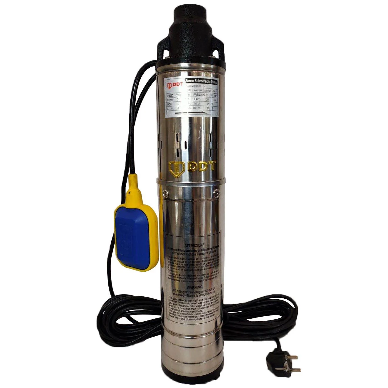 Pompa submersibila Inox DDT QGD3.1, 1100W, Adancime 120m, Debit 50L min., Lungime cablu 10m, cu plutitor