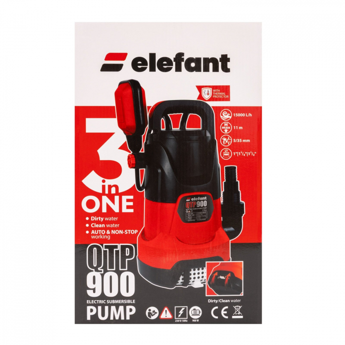Pompa submersibila pentru apa murdara/curata Elefant QTP900, 900W, Debit 15000L/h, Inaltime max.11m, Adancime 7m [5]