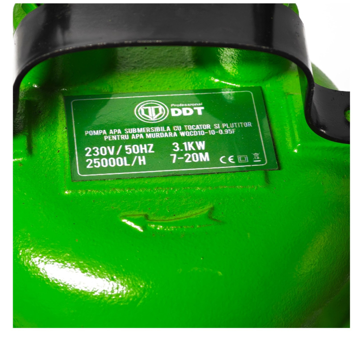 Pompa submersibilă pentru apă murdară DDT Professional WQCD10-10-0.95F, 3100W, 25000 L/h, 10 m cu cutit profesional [3]