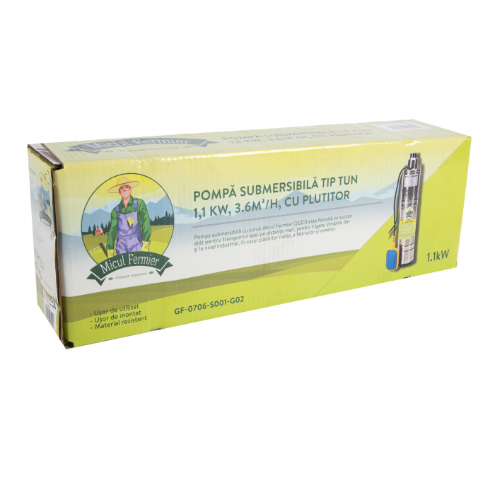 Pompa submersibila tip tun Micul Fermier GF-0706-S001-G02, 1.1KW, 36000L/min., Plutitor, Inaltime 80m, Adancime 30m [4]