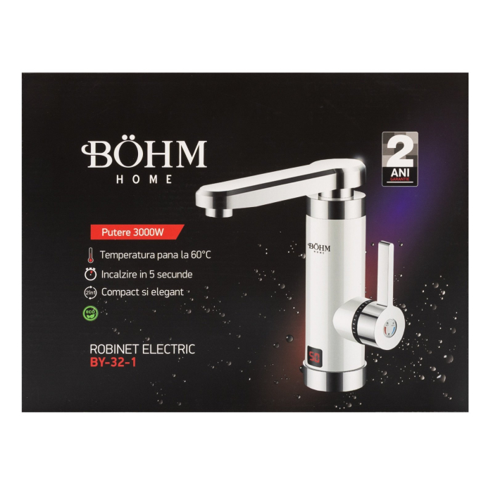Robinet electric BÖHM, 3000W, Afisaj digital, Pipa rotativa tip L, Temperatura maxima 60°C, Alb [2]