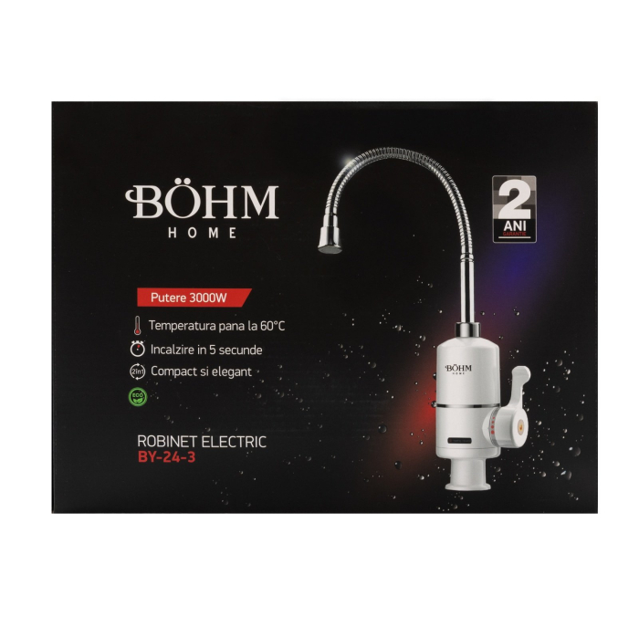 Robinet electric BÖHM, 3000W, Pipa flexibila, Afisaj digital, Temperatura maxima 60°C, Alb [2]