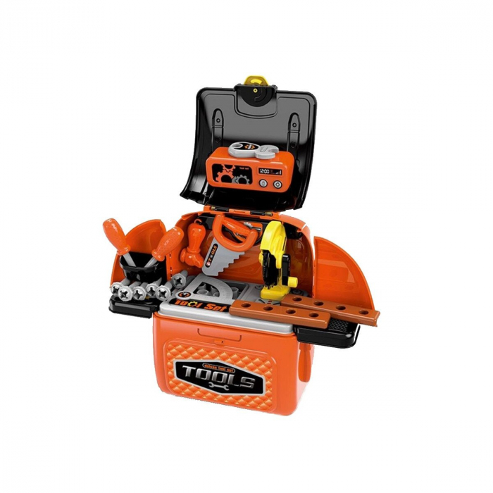 Set 2in1 valiza-banc de lucru Deluxe Tools Set, +3ani, 40х39.5х21.5сm, Portocaliu/Negru [2]