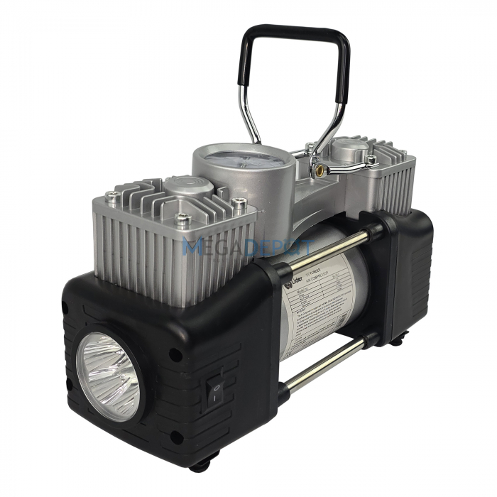 Set complet compresor auto 12V Mencoza Premium Lider 2 cilindri,150PSI, 70L/min, Kit reparatie pana, set de scule, accesorizat complet [2]