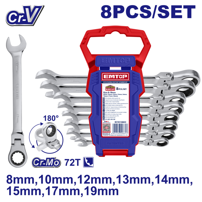 Set de chei flexibile cu clichet, 8 buc - ECSS10803, EMTOP