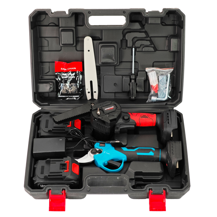 Set foarfeca & Mini drujba cu 2 acumulatori DDT-CRISTAL, incarcator, accesorii incluse, 24 V, 2 Ah [2]