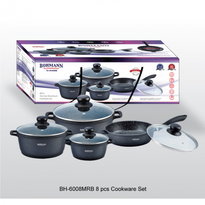 Set oale marmorate, 8 piese, Bohmann BH-6008, Capacitate 2.2L, 3.1L, 5.5L, 2.8L [3]