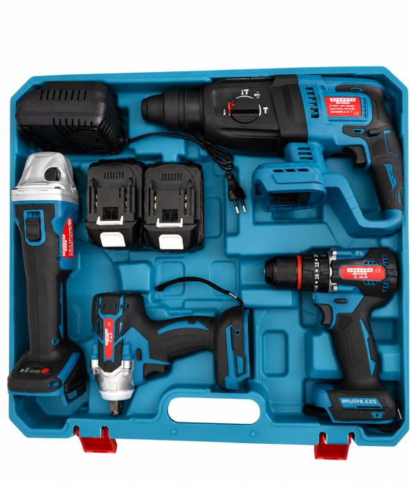 Set scule electrice 4in1 ALTAI, Pistol de Impact, Ciocan Rotopercutor, Masina de Gaurit cu impact si Polizor Unghiular - Flex, Geanta de transport [3]