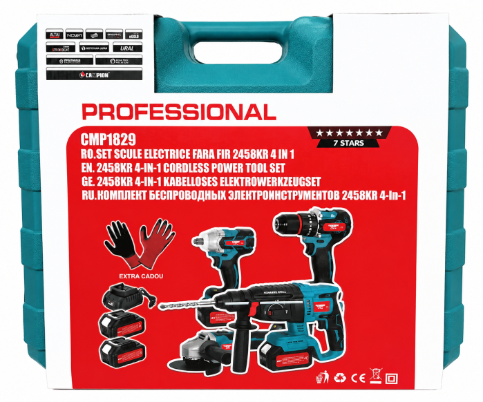 Set scule electrice 4in1 ALTAI, Pistol de Impact, Ciocan Rotopercutor, Masina de Gaurit cu impact si Polizor Unghiular - Flex, Geanta de transport [6]