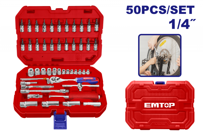 Set tubulare cu clichet 1 4,  ³, 50 componente, cutie de transport - ESKT14501, EMTOP