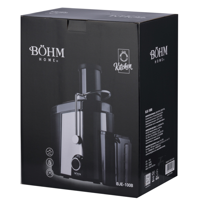 Storcator centrifugal de fructe si legume BOHM Home BJE-100B, 1000W, tub alimentare Ø85 mm, recipient suc 750 ml [9]
