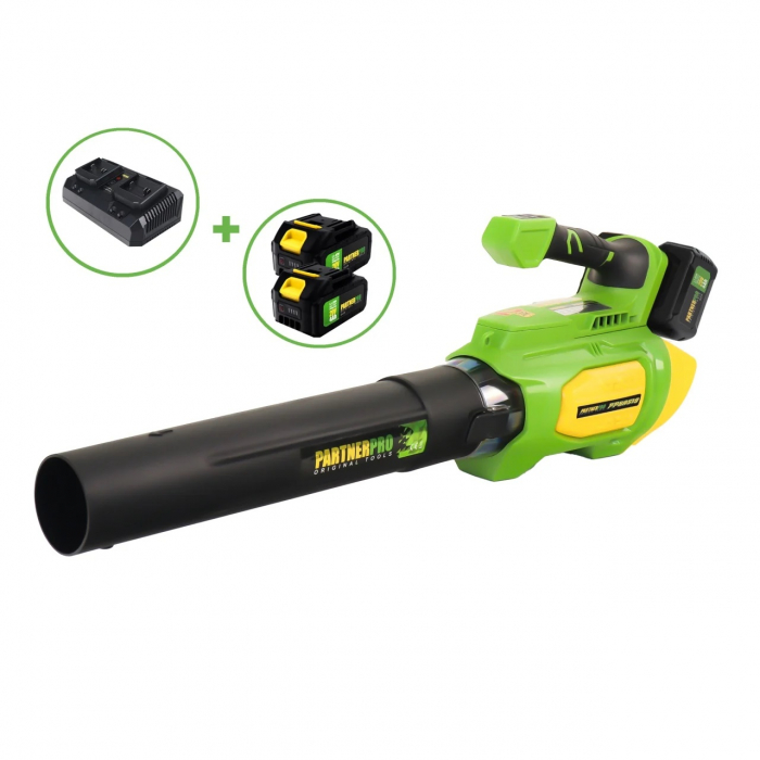 Suflanta de aer pe acumulator PartnerPRO, 2x20V 4Ah, 9000-19000RPM, Viteza flux aer 55m s, Acumulator si incarcator incluse