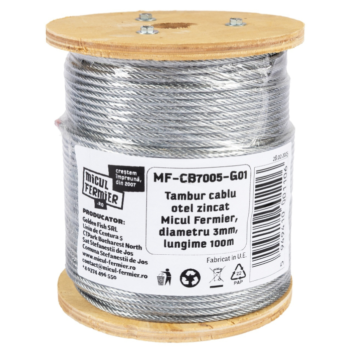 Tambur cablu otel zincat Micul Fermier, diametru 3mm, lungime 100m [3]