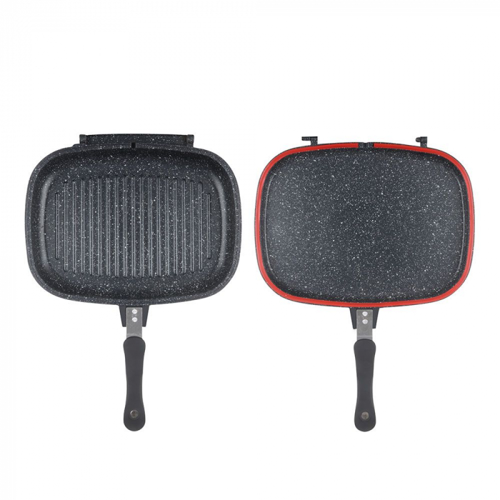 Tigaie grill dubla Royalty Line RL-DF34M, 34cm, Aluminiu, Acoperire Marmura, Silver [3]