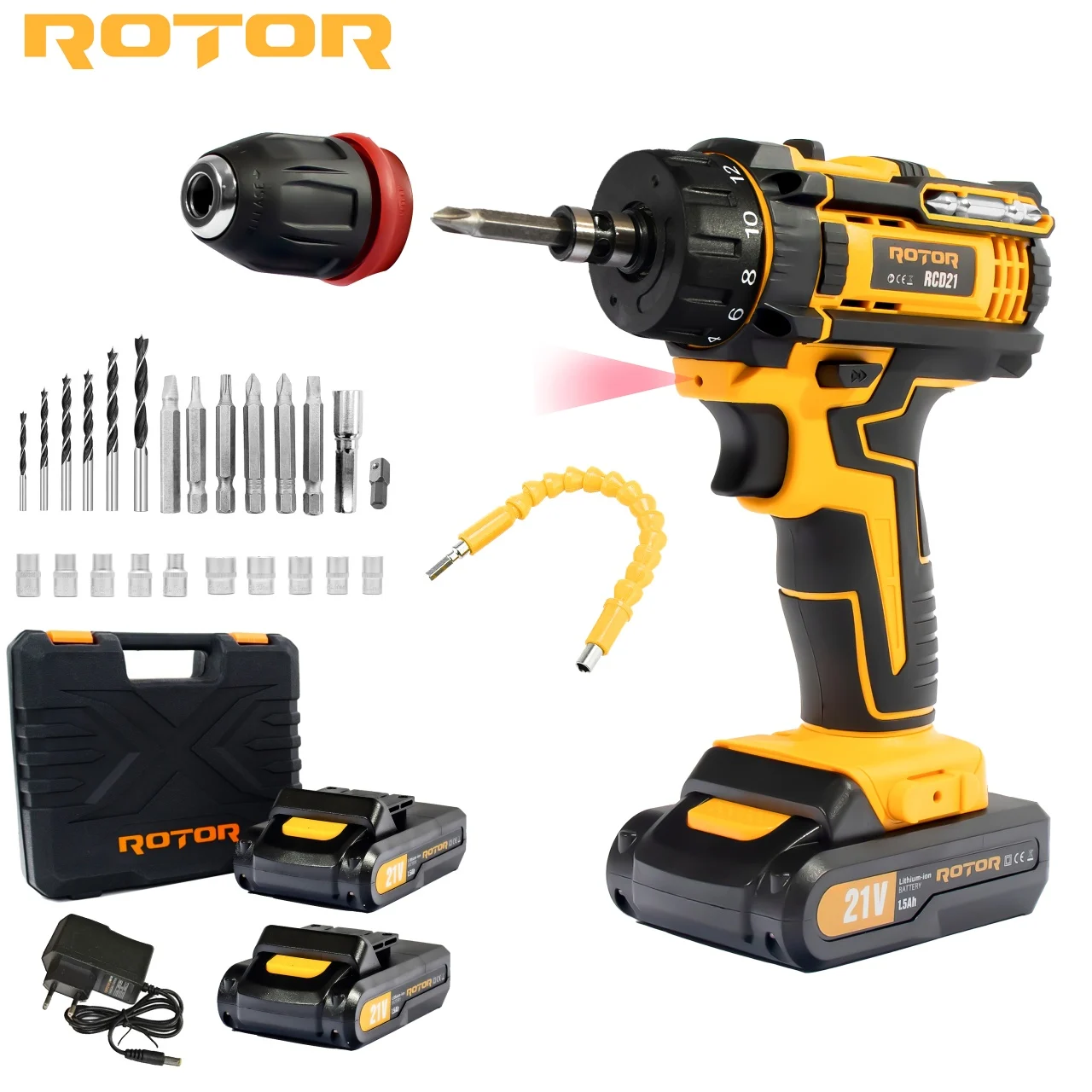 Trusa autofiletanta pe acumulator ROTOR, 21V/1.5Ah, 1350RPM, Brushless, biti inclusi [6]