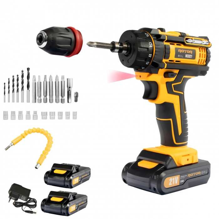 Trusa autofiletanta pe acumulator ROTOR, 21V/1.5Ah, 1350RPM, Brushless, biti inclusi [3]