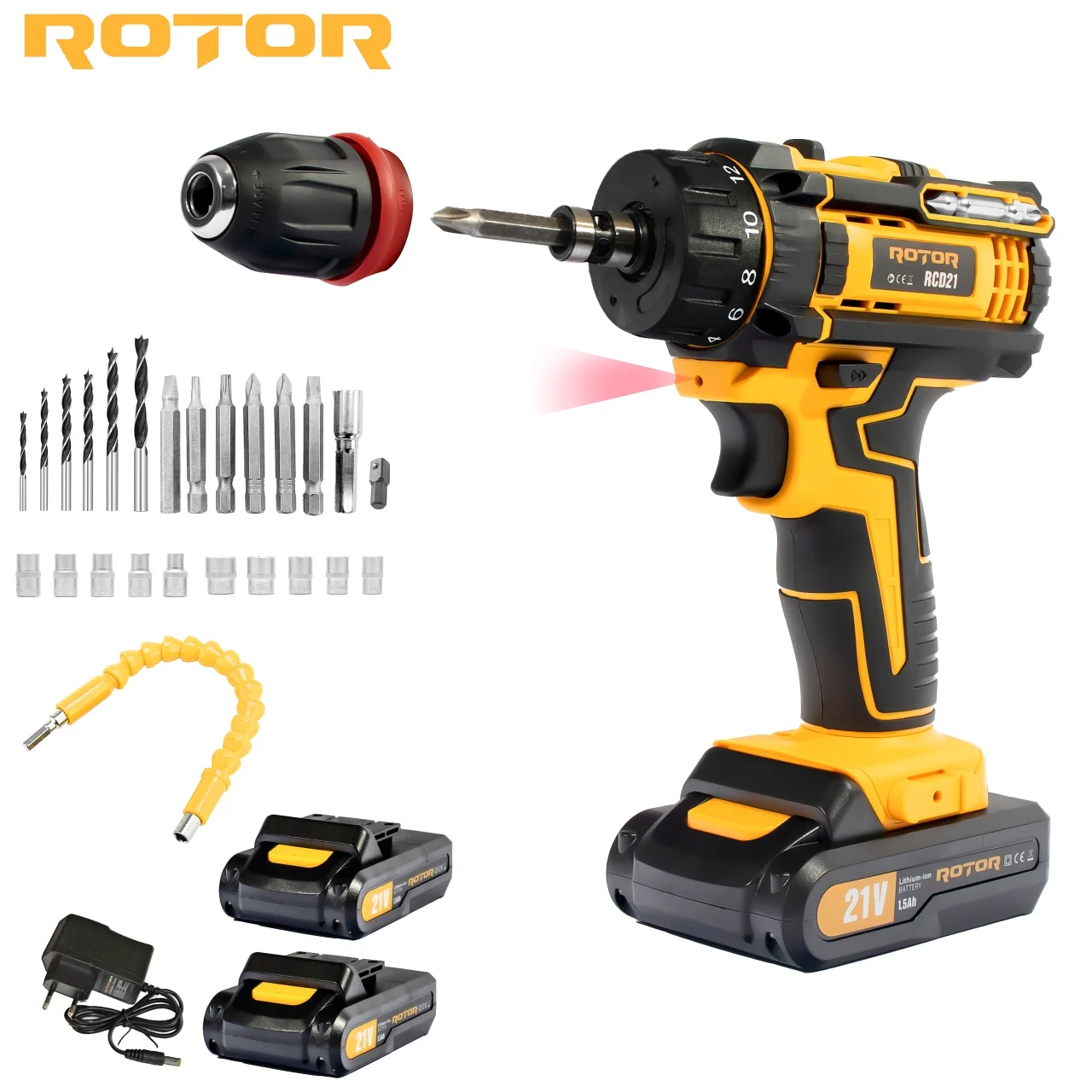 Trusa autofiletanta pe acumulator ROTOR, 21V/1.5Ah, 1350RPM, Brushless, biti inclusi [5]