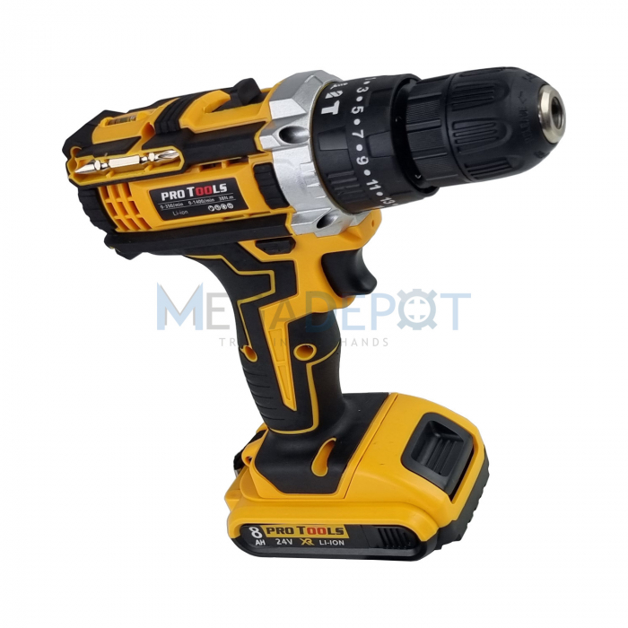 Trusa masina de gaurit si insurubat (autofiletanta) cu impact ProTools 24V, 8Ah, 2 acumulatori, set complet [2]