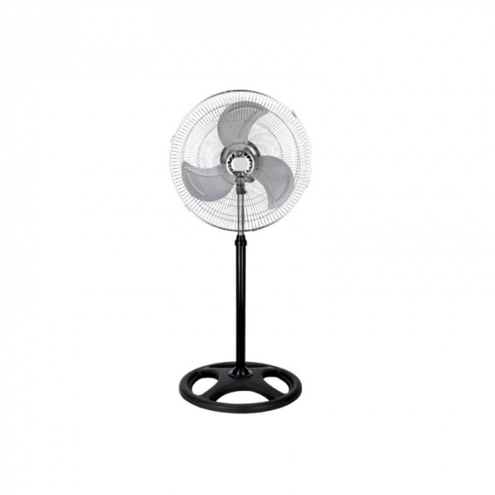 Ventilator cu picior Rosberg, 45W, Diametru 30cm, 3 viteze, inaltime 100cm, elice metal, Negru Gri