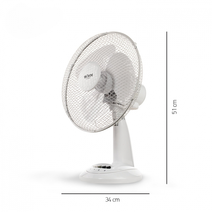 Ventilator de birou Bohm 12", 40W, 3 viteze, cablu 1.5m, Alb [2]