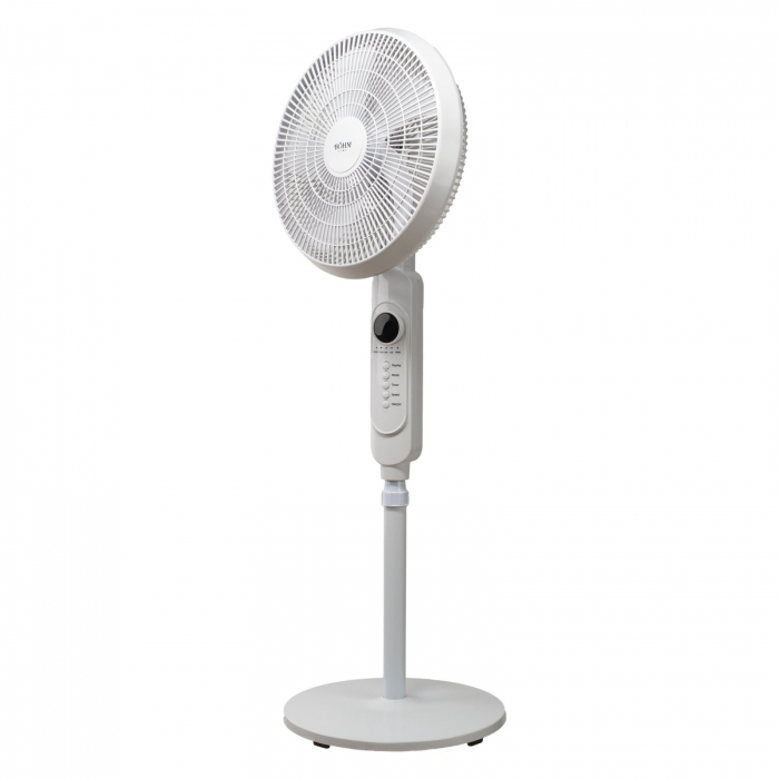 Ventilator de podea Bohm 16  , 45W, 3 viteze, Inaltime reglabila 125cm, Ecran LED, Telecomanda, Functie de oscilatie 75  , Alb