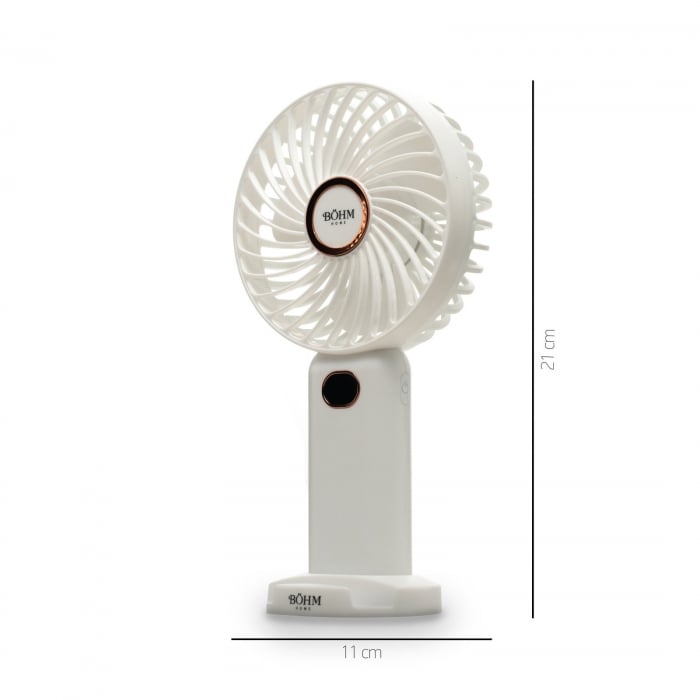 Ventilator portabil Bohm 4", 4.5W, 5 viteze, incarcare USB,  Acumulator 1200mAh, Afisaj LED, Alb [2]