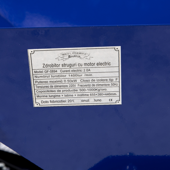 Zdrobitor struguri electric Micul Fermier GF-0894, 0.50KW, 500Kg/ora, 1400RPM [5]