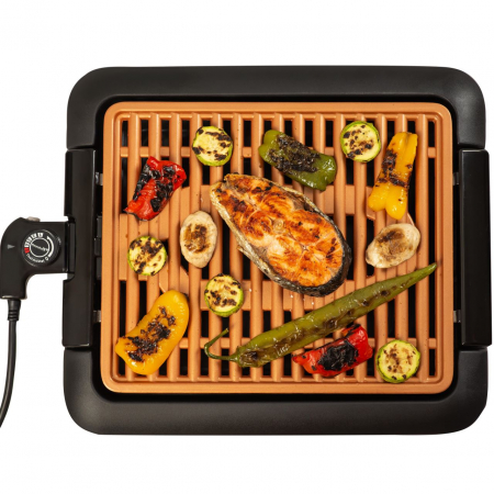 Gratar electric Hausberg HB536, 1250W, 40x36x7.5cm, fara fum, Negru/Maro [1]