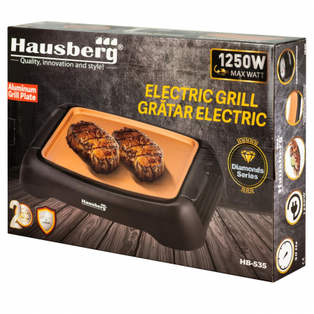 Gratar electric Hausberg HB535, 1250W, 46x31x75cm, fara fum, Negru/Maro [4]